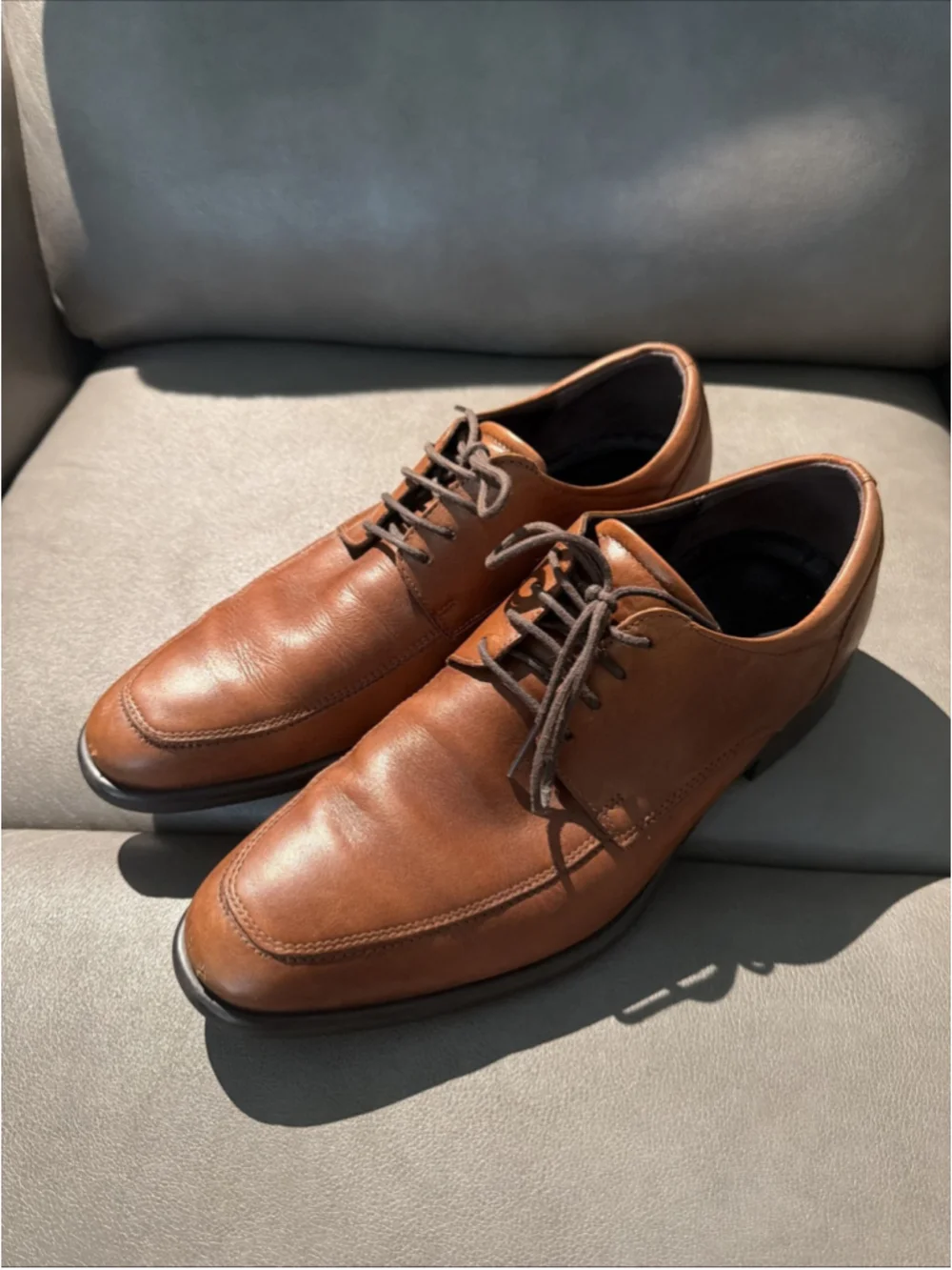 GUC MEN’S ECCO TRAY TECH OXFORD LACE UP SHOES SIZE 42 EU 8-8.5 US BROWN LEATHER